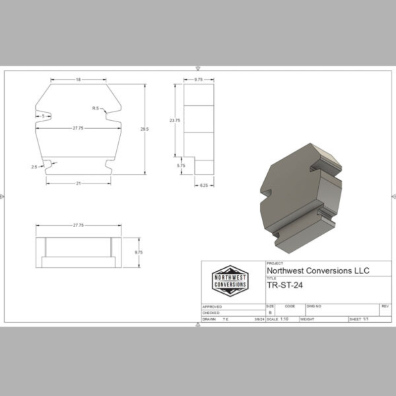 24 Gallon Tank(Spare Tire Mounted) for Transit Van - Spec Sheet