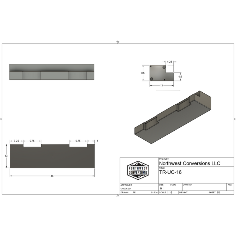 16 Gallon Water Tank (Undercarriage) for Transit Vans - spec sheet
