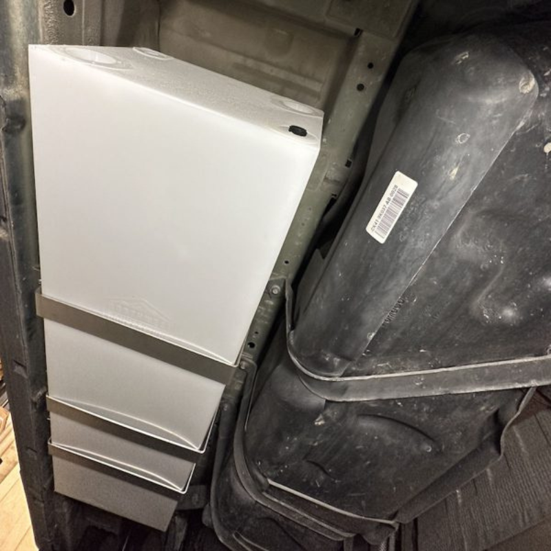 20 Gallon Water Tank (Undercarriage) for Transit Vans - installed view from under van