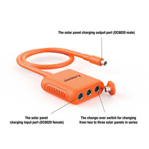 The Solar panel charging output, input, and change over swith for changing from two to three panels 