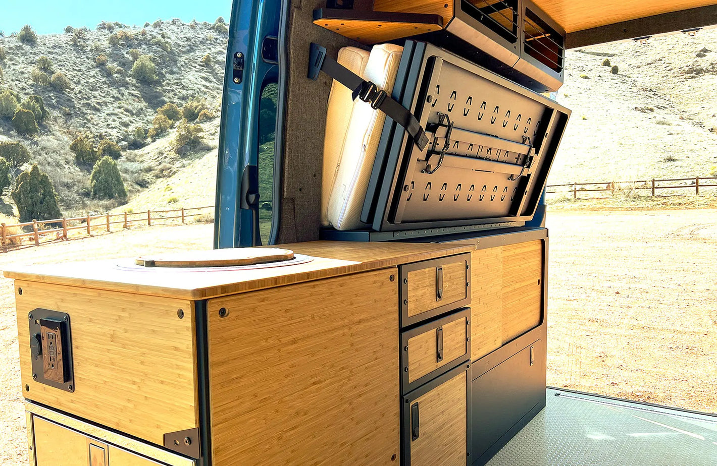 Bluey Interior Nomad Bed System and Kitchen galley
