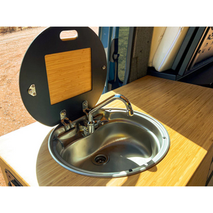 Installed Dometic fold down faucet in Sprinter Van