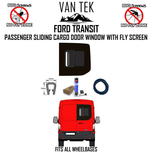 Ford Transit Passenger Sliding Cargo Door Window With Fly Screen