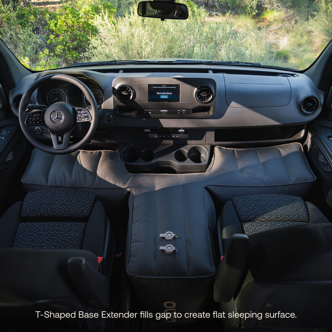 Interior of a van with the T-shaped base.