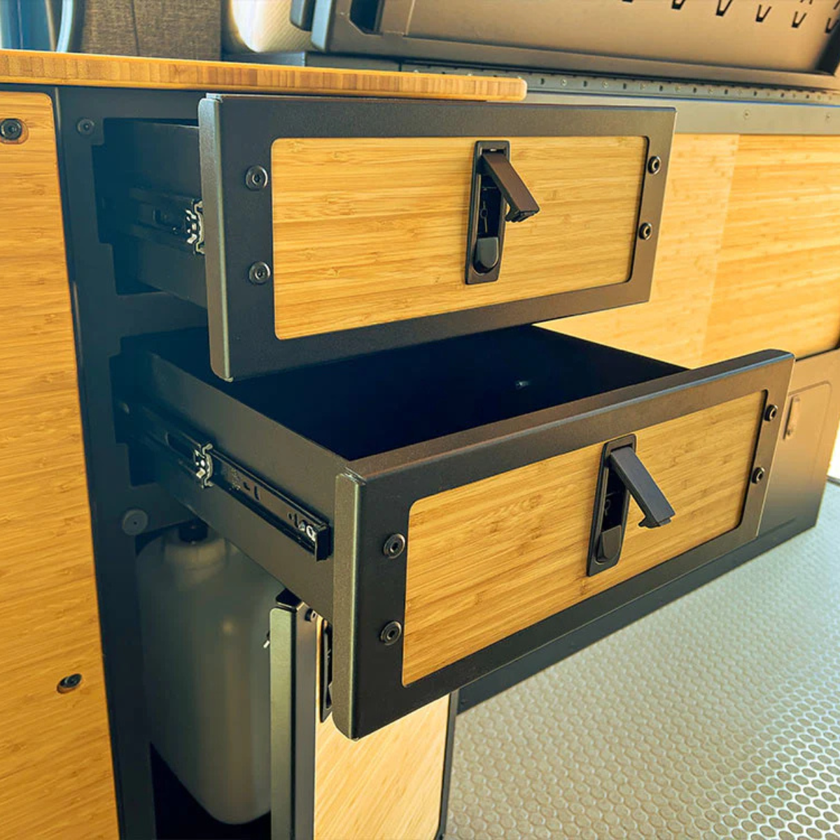 Installed Grub Drawer Cab with drawers open