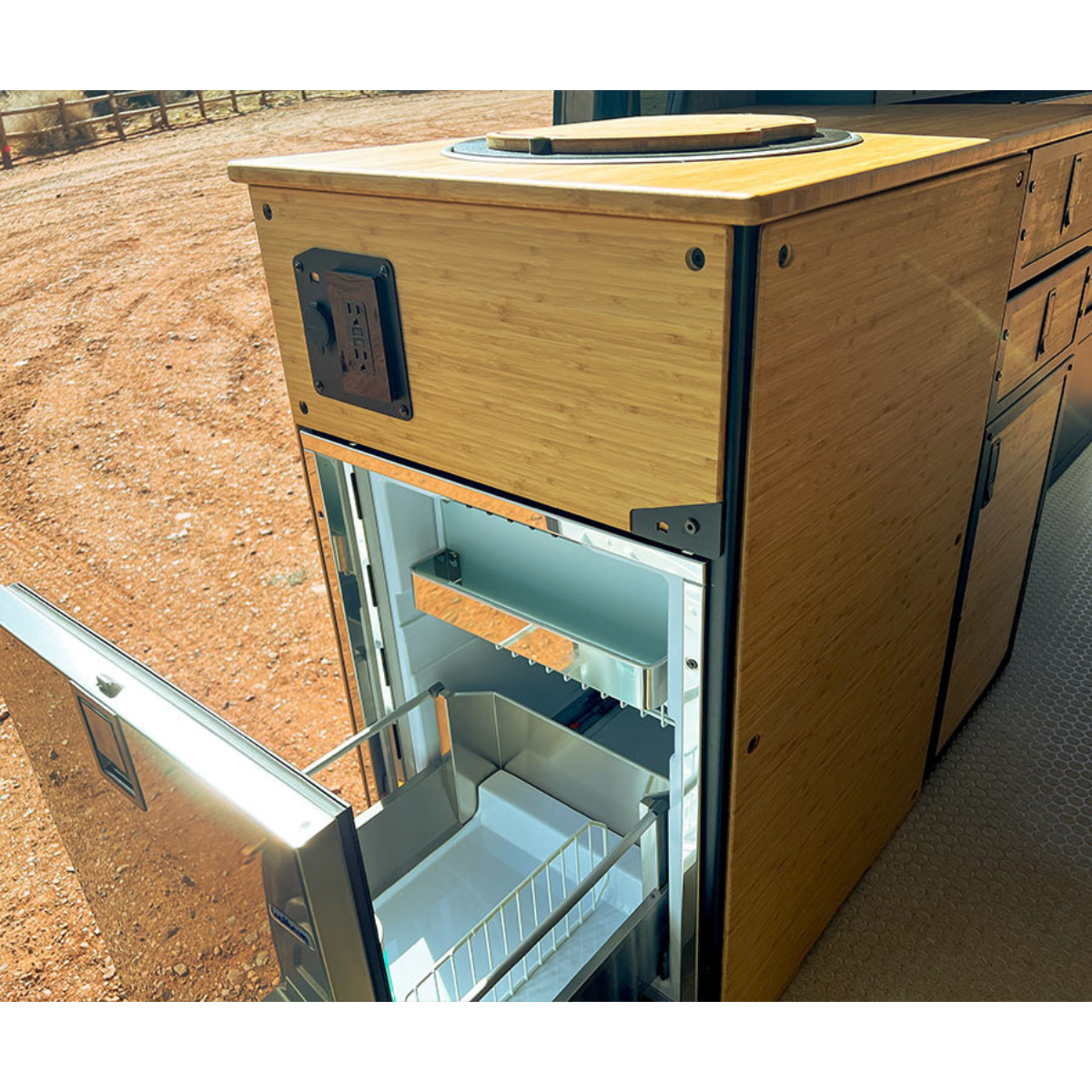 Grub Fridge Cab with fridge installed and open