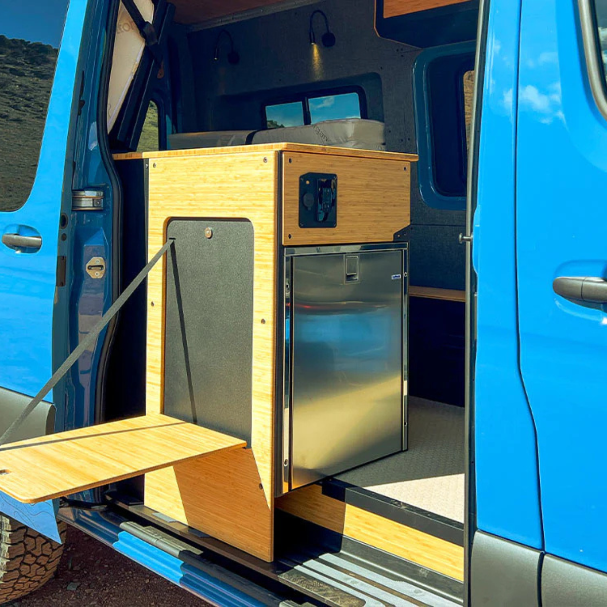 Grub Fridge Cab installed in Sprinter with Drop down table option