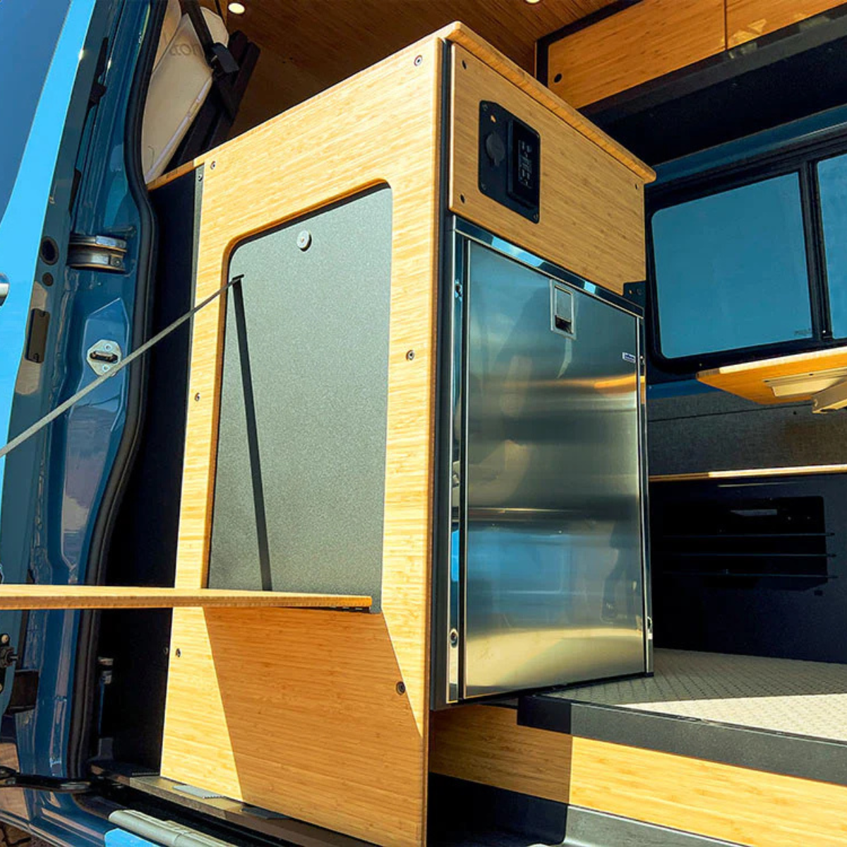Installe Grub Fridge Cab in Sprinter with Drop Down Table