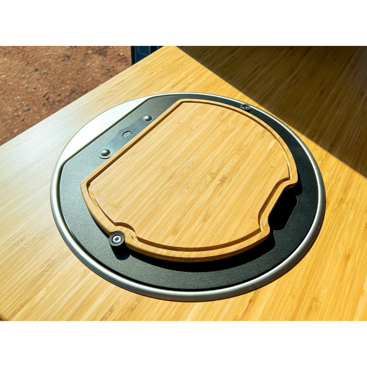 Grub Lid installed in van sink