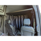 Headliner shelf with installed curtain rod and 180 blackout curtain
