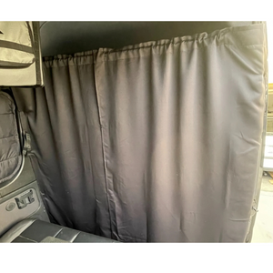 Headliner Shelf installed with curtain rod and closed curtain