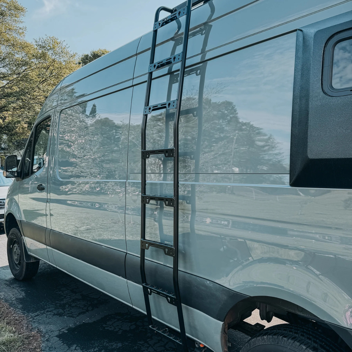 Full view of installed Sprinter Side Mount Ladder