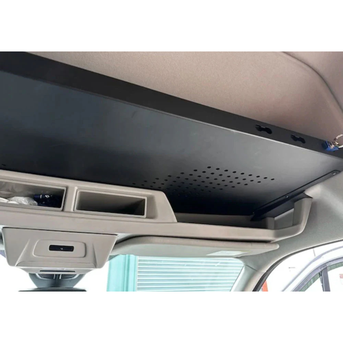 Bottom view of installed Transit Headliner Shelf