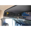 inside view of installed L-Track Headliner Shelf with storage