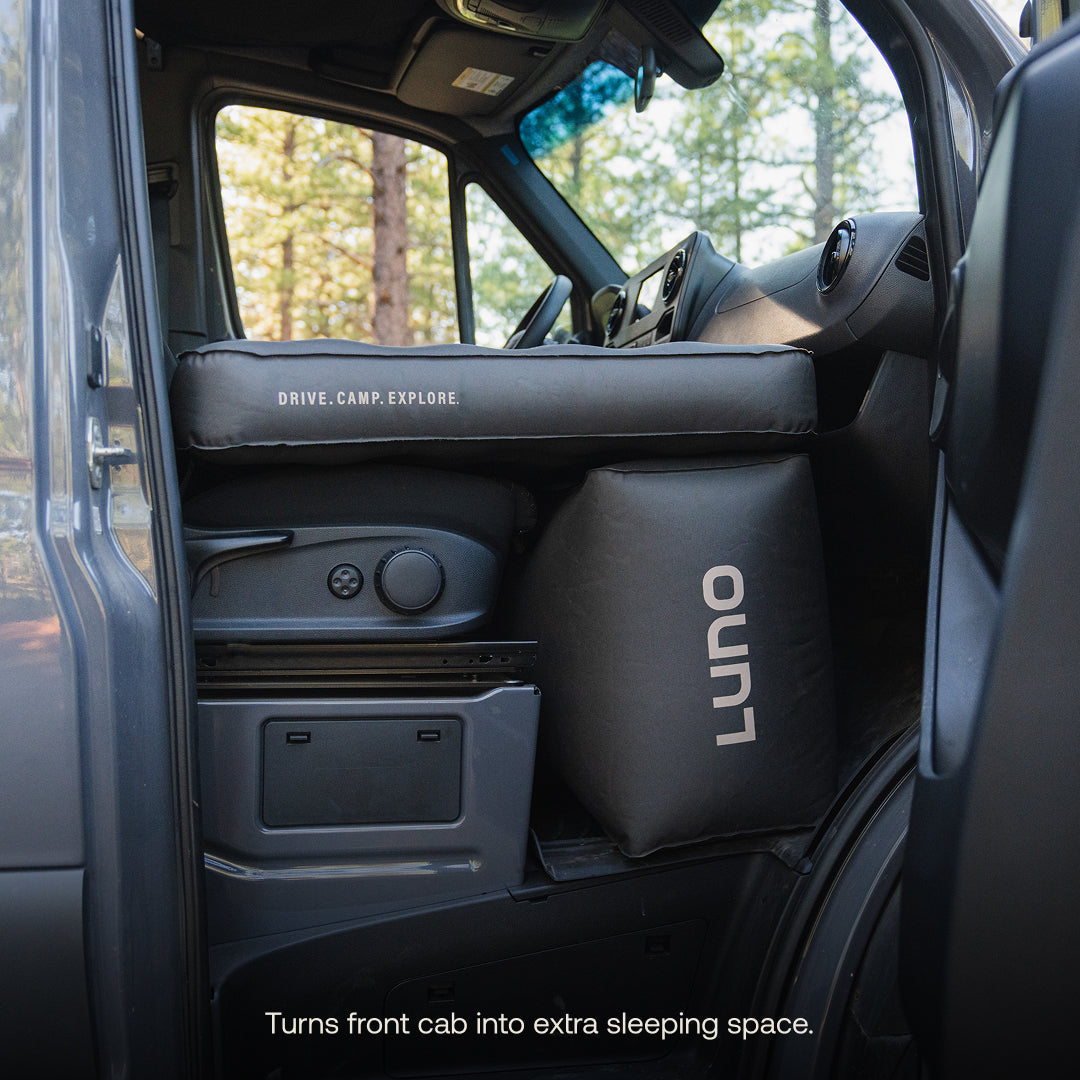 Luno air mattress in a van