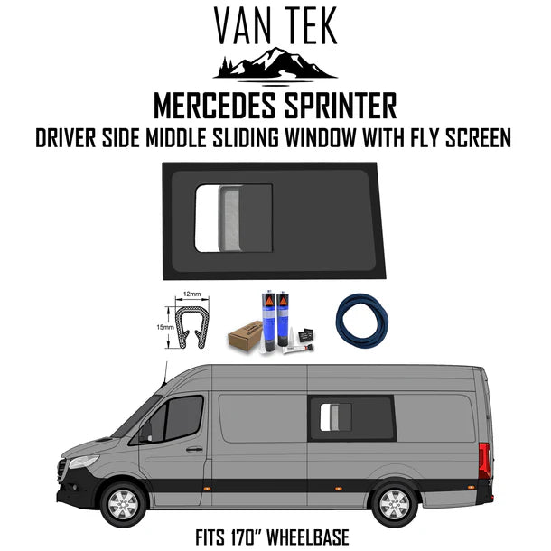 Mercedes Sprinter Driver Side Middle Sliding Window With Fly Screen