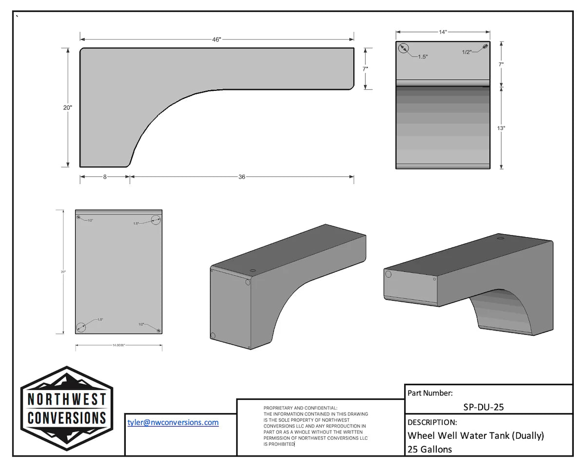 25 Gallon Dually Wheel Well Water Tank (SP-DU-35)