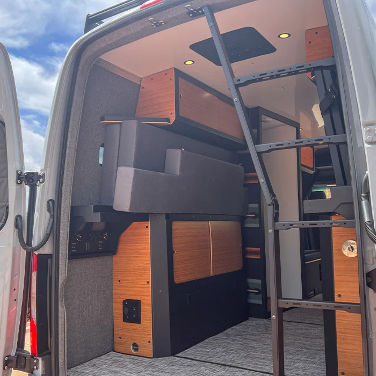Folded up Rigwell Nomad Mattress in Sprinter 170