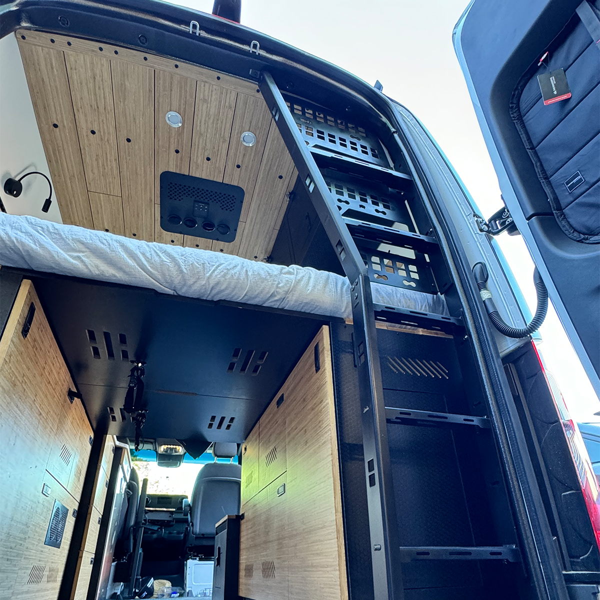 Voodoo Interior Ladder for Sprinter Vans - Installed view from outside of the van