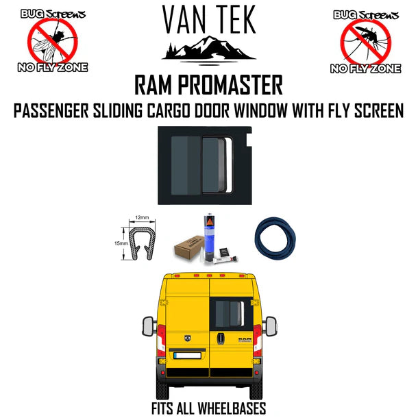 Ram Promaster Passenger Sliding Cargo Door Window WIth Fly Screen