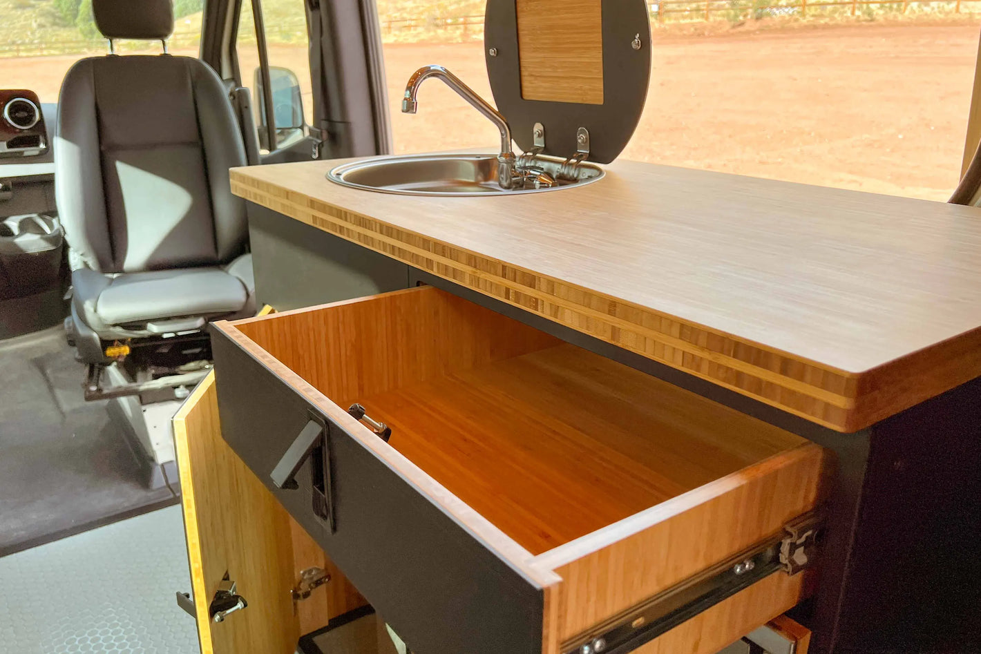 Rigwell Roosty Grub Galley With Drawers and Cabinet Open
