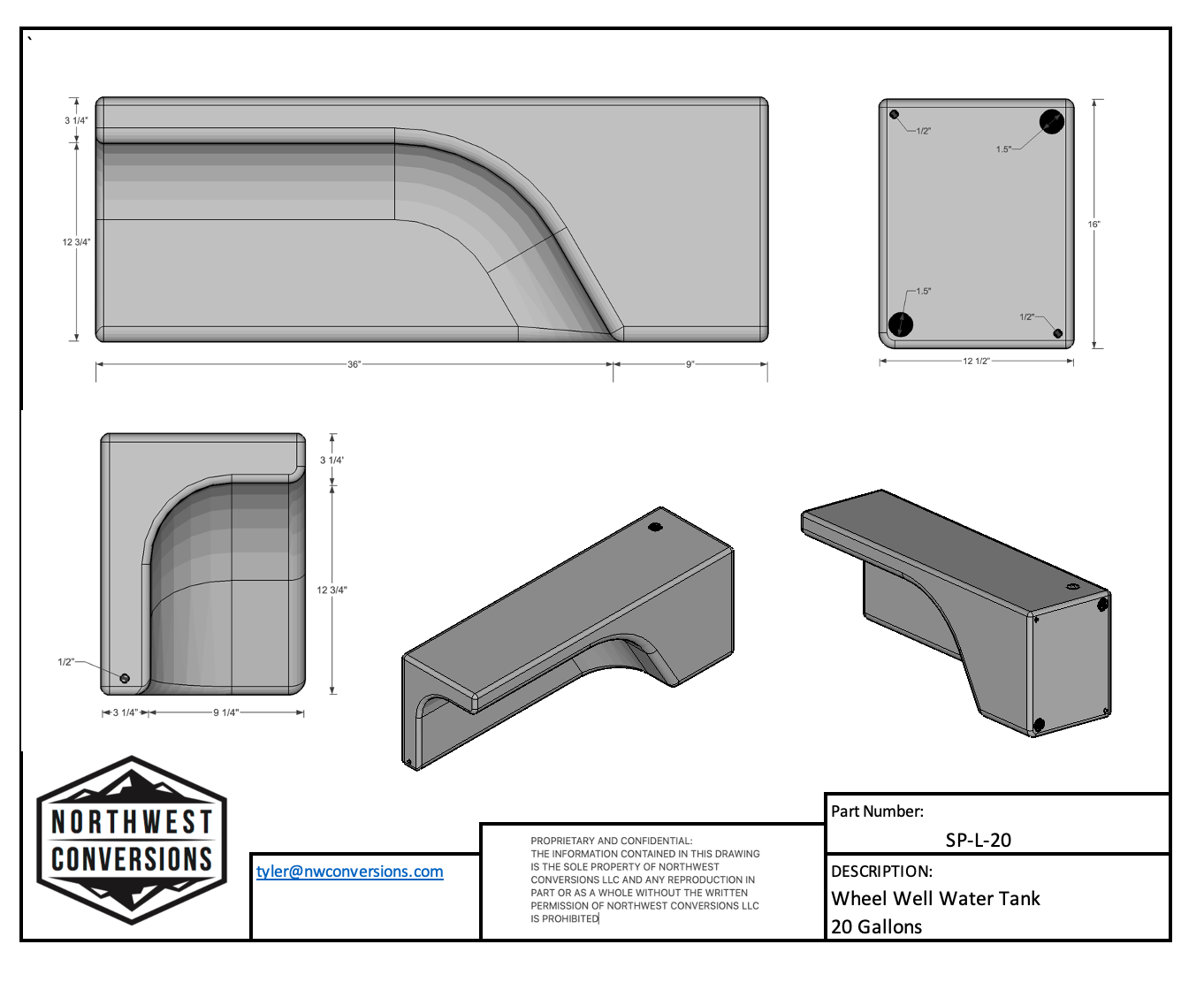 20 Gallon Water Tank for Sprinter Vans - specs sheet
