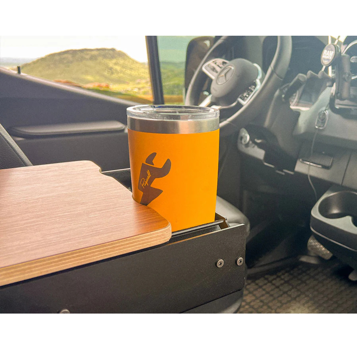Cup inside slider console table