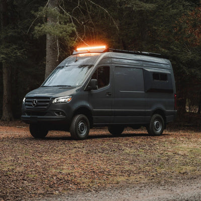 Roof rack installed on Sprinter out in the woods