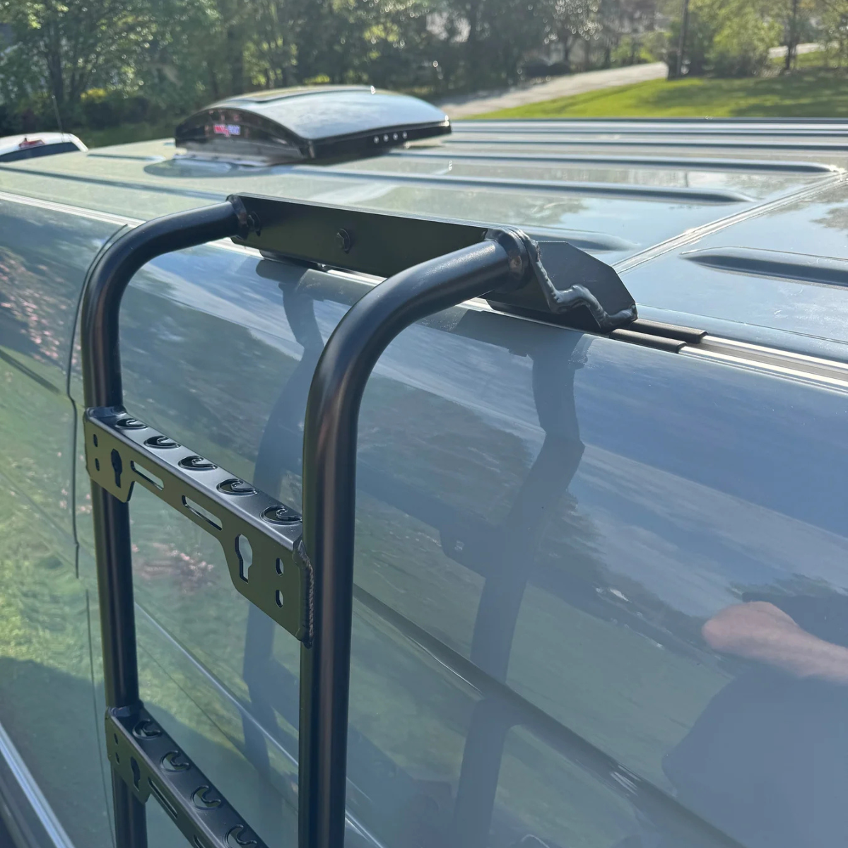 Top view of installed Sprinter Side Mount Ladder
