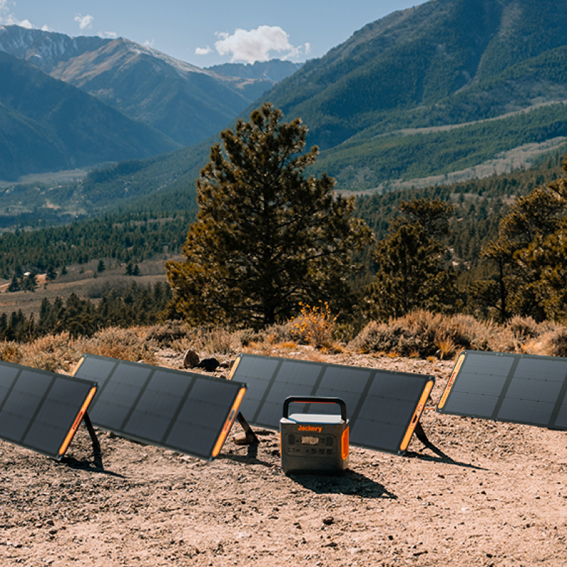 Jackery Next To Solar Panels Outside